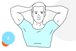 Boyun ağrısı için anahtar egzersiz: 2.adım:
Ellerinizi başınızın arkasında birleştirin. Başınızı arkaya itmeye çalışırken ellerinizle direnç uygulayın ve harekete engel olun. Bu pozisyonda 5’e kadar sayıp gevşeyin.